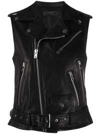 AMIRI Black Fringed Biker Leather Дамски Кожен Елек size 42 (M)