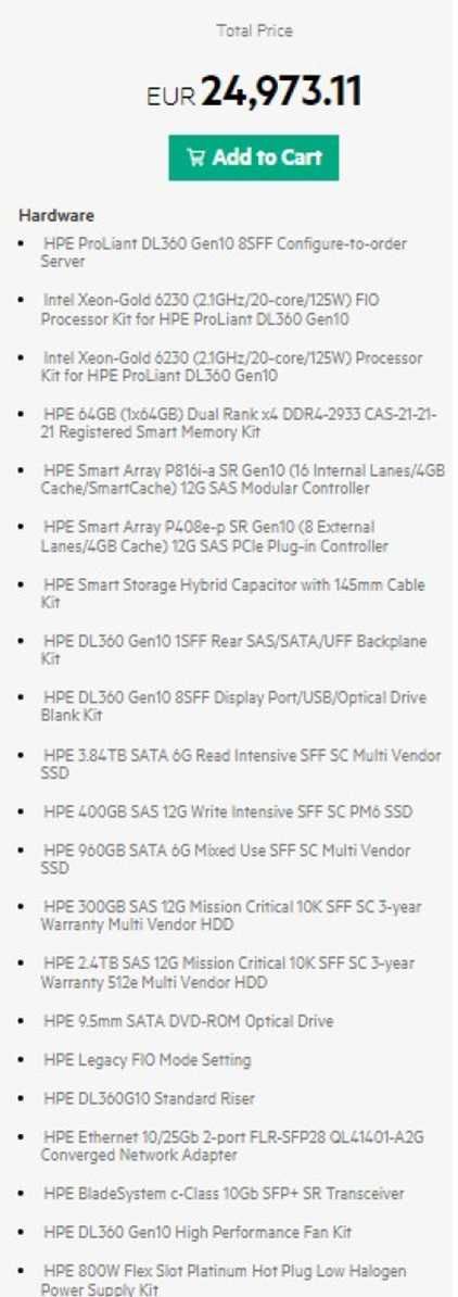 HPE ProLiant DL360 Gen10 (1U) 2x Intel® Xeon® Gold 2,1GHz 512GB DDR4