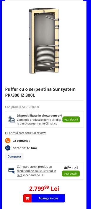 Puffer rezervor de agent termic izolat 300l si vas expansiune