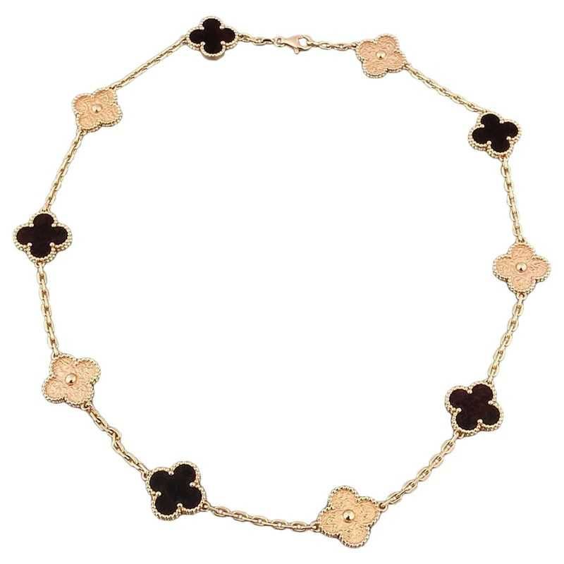 Van Cleef & Arpels VCA Gold Black Alhambra 10 Motif Дамско Колие