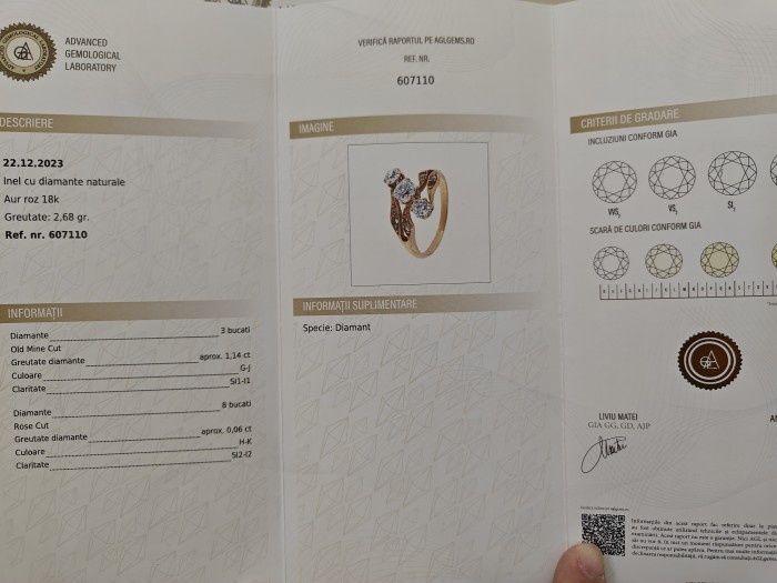 Inel vechi aur 18k diamante certificat