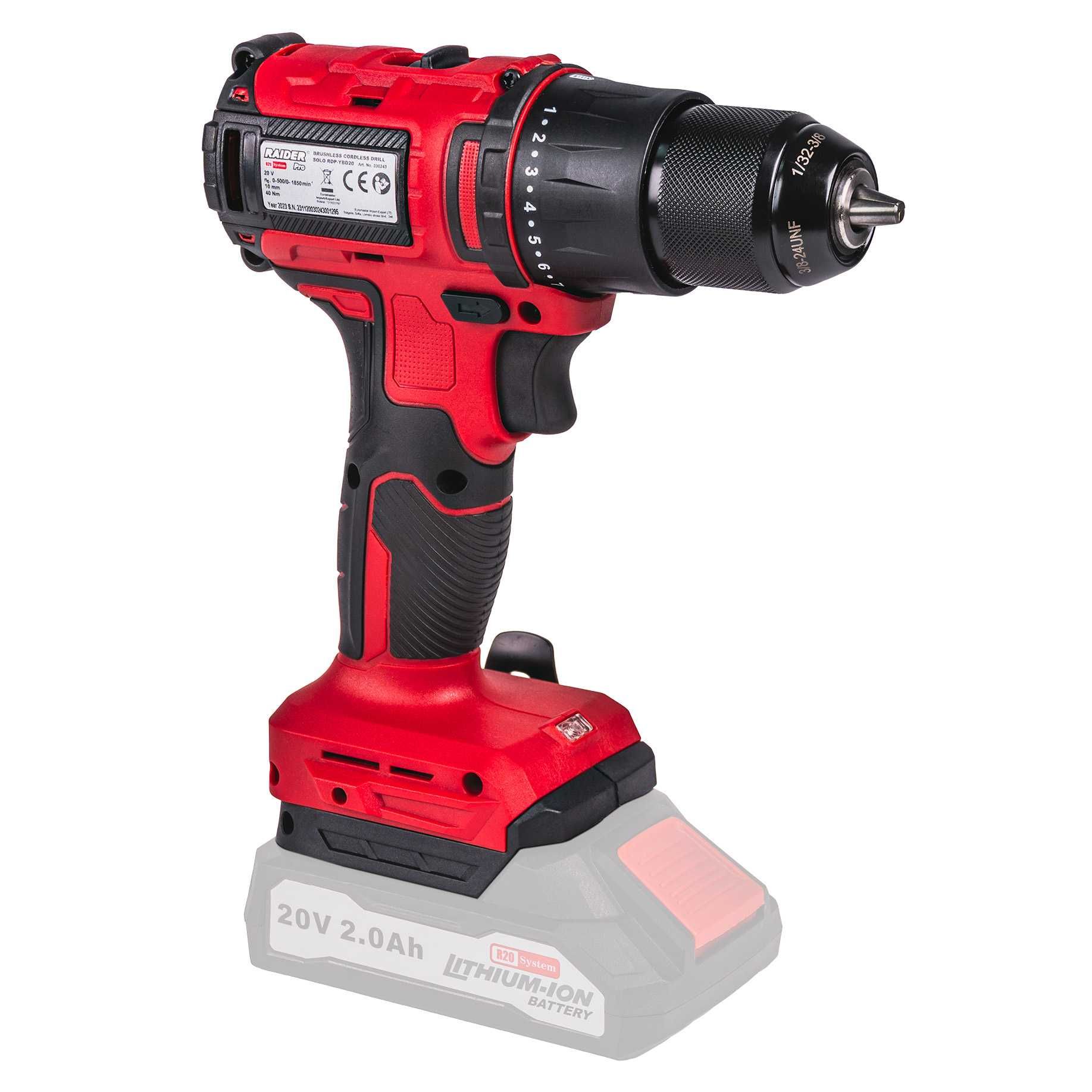 Акумулаторен винтоверт RAIDER RDP-YBD20 SOLO, 20 V, 40 Nm