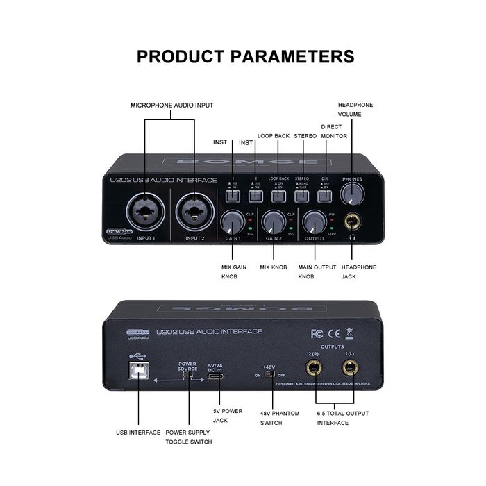 Interfață audio BOMGE U202 USB Audio Interface with Mic
Preamplifier X