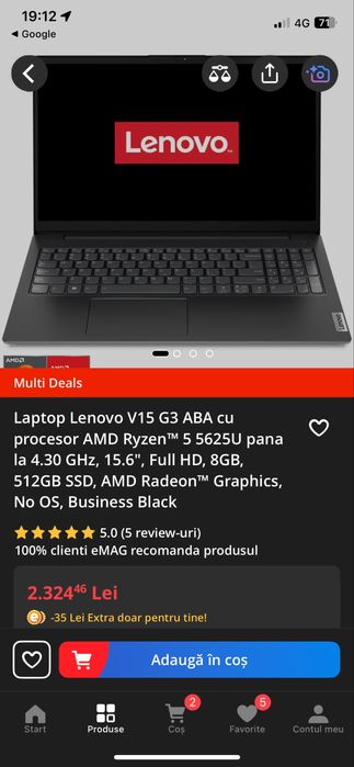 Vand laptop lenovo V15 G3 ABA in stare foarte buna