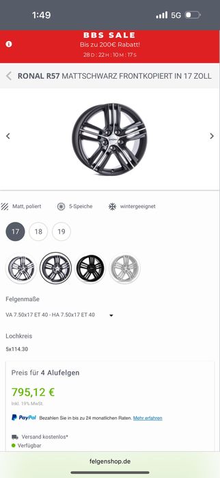 Джанти Ronal R57 Matt Black обути с Vredestein DOT: 023