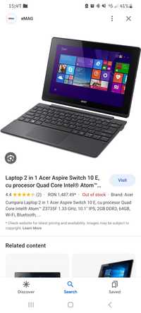 Laptop tabletă 2 în 1 Acer Aspire Switch 10E