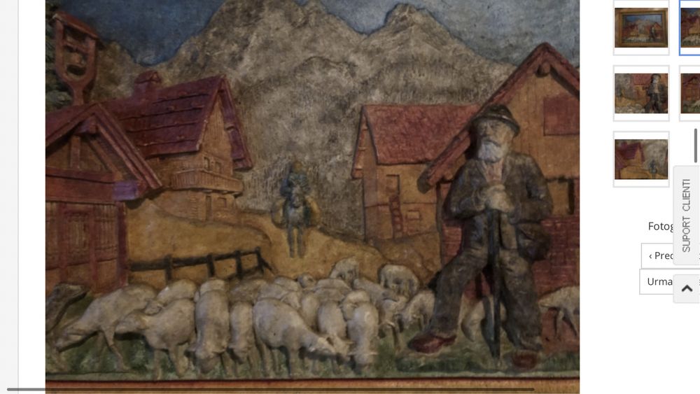 Tablou vechi francez,din compozit,cioban cu oi in basorelief