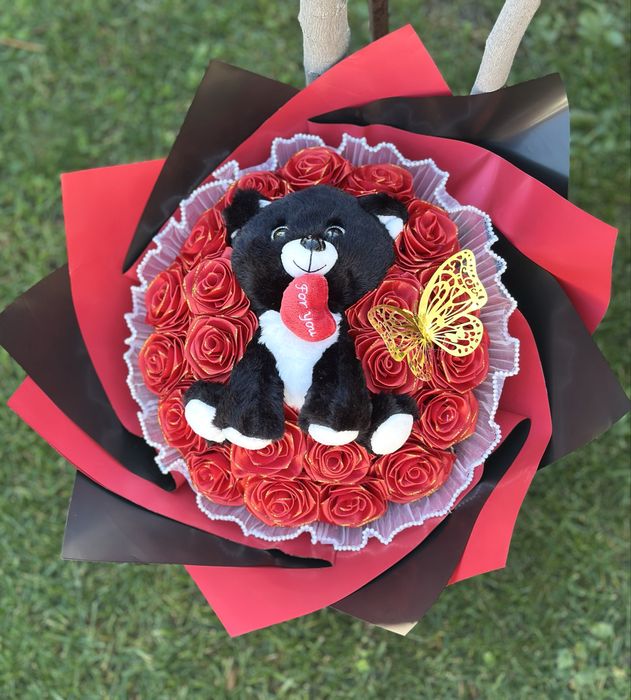 Buchet trandafiri din satin