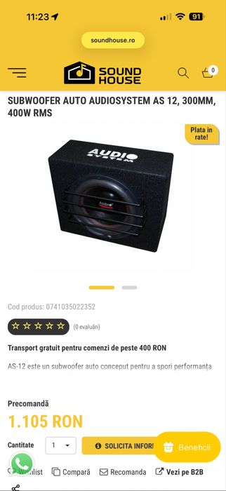 Difuzor subwoofer Audio System 400w RMS