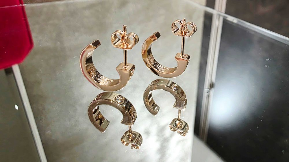 CARTIER Love Rose Gold Hoop 2 Diamonds Small Model Дамски Обеци