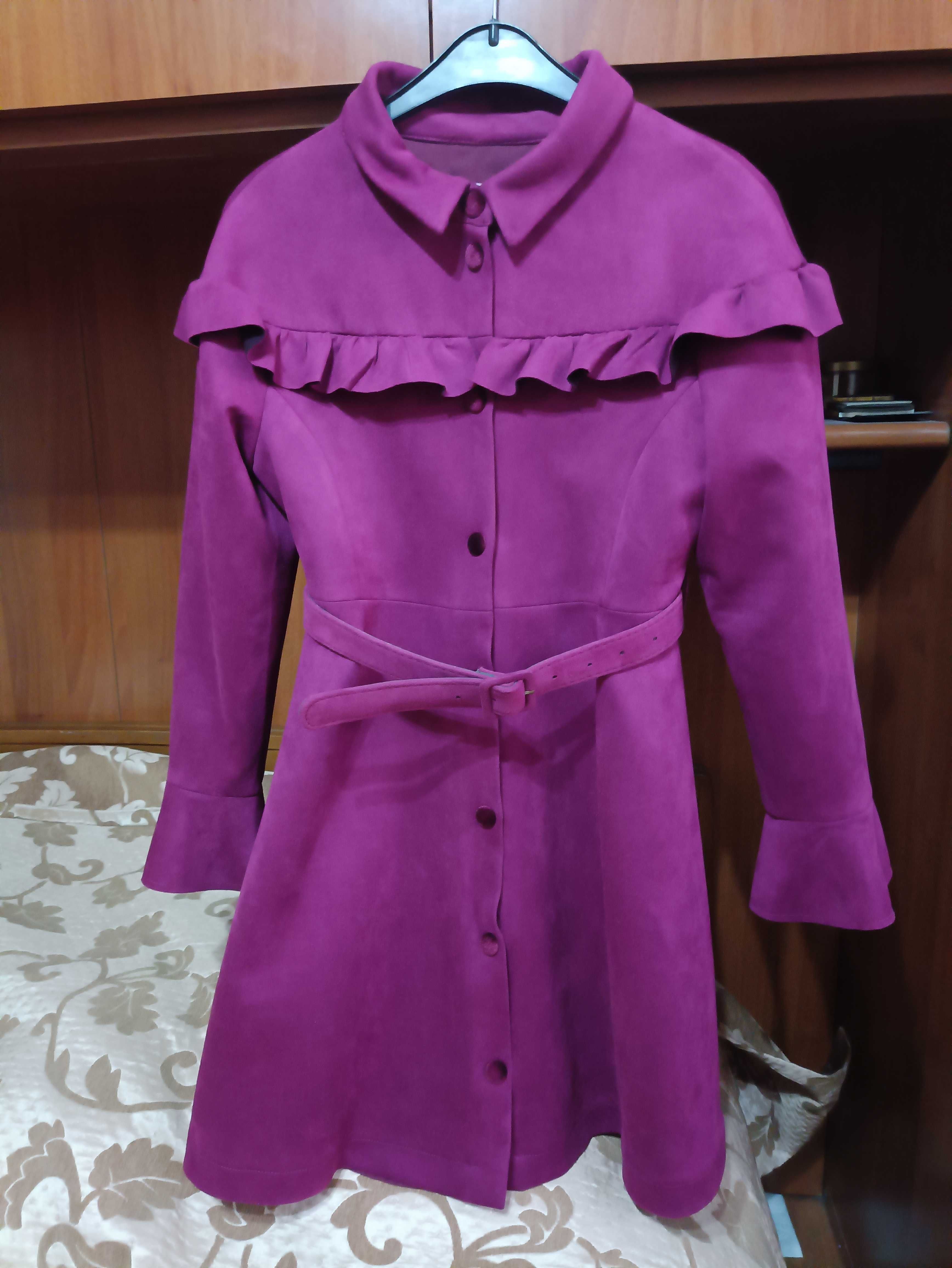 Пальто весеннее замшевое для девочки размер 140 см (бренд Stilnyashka)