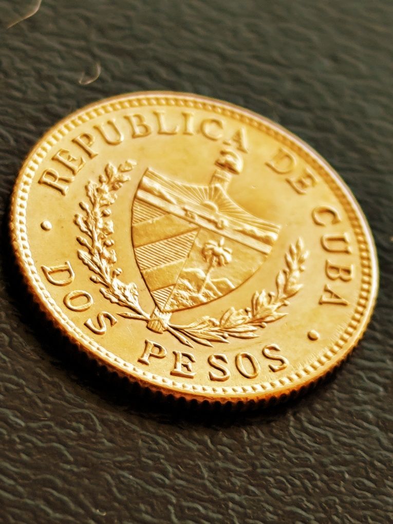 2 песо 1916 год., Куба, злато 3.34 гр.,900/1000 (21.6 карата)