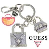 GUESS – Ключодържател с висулка SILVERY "BLACK & BLUE" PADLOCK нов