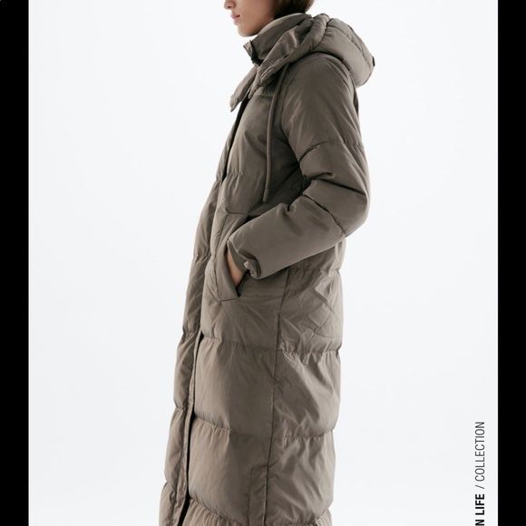 Zara hoded long jacket with duck feither