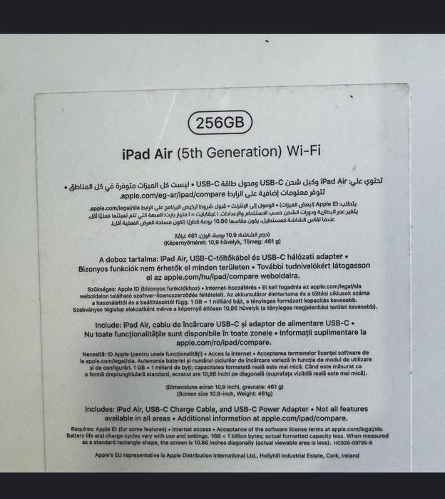 Ipad Air 5Th gen, 256gb, WI-FI, Model 2024