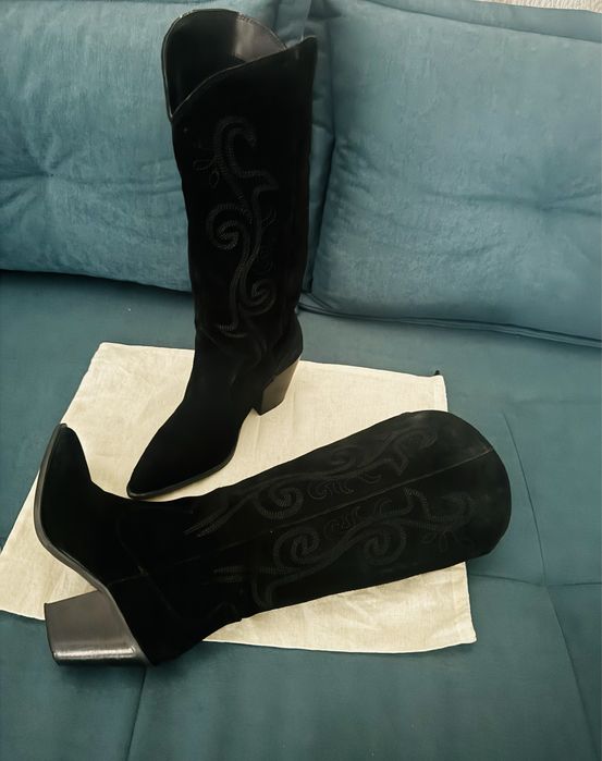 Cizme / Ciocate negre piele intoartsa naturală Mango