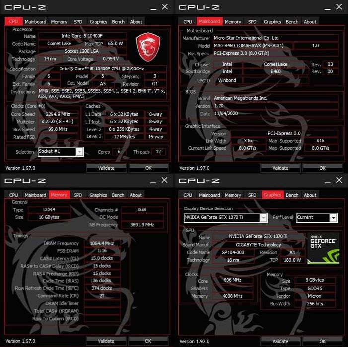 PC Gaming i5-10400F, GeForce GTX 1070 Ti GAMING 8GB, 16 gb RAM