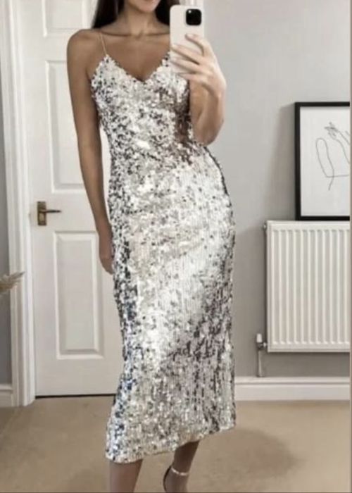 ZARA – Rochie de petrecere argintie cu paiete