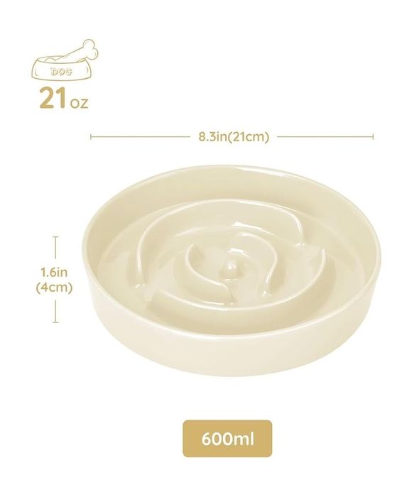 Bol ceramic incetinire hrana caine, 21x4cm, Crem