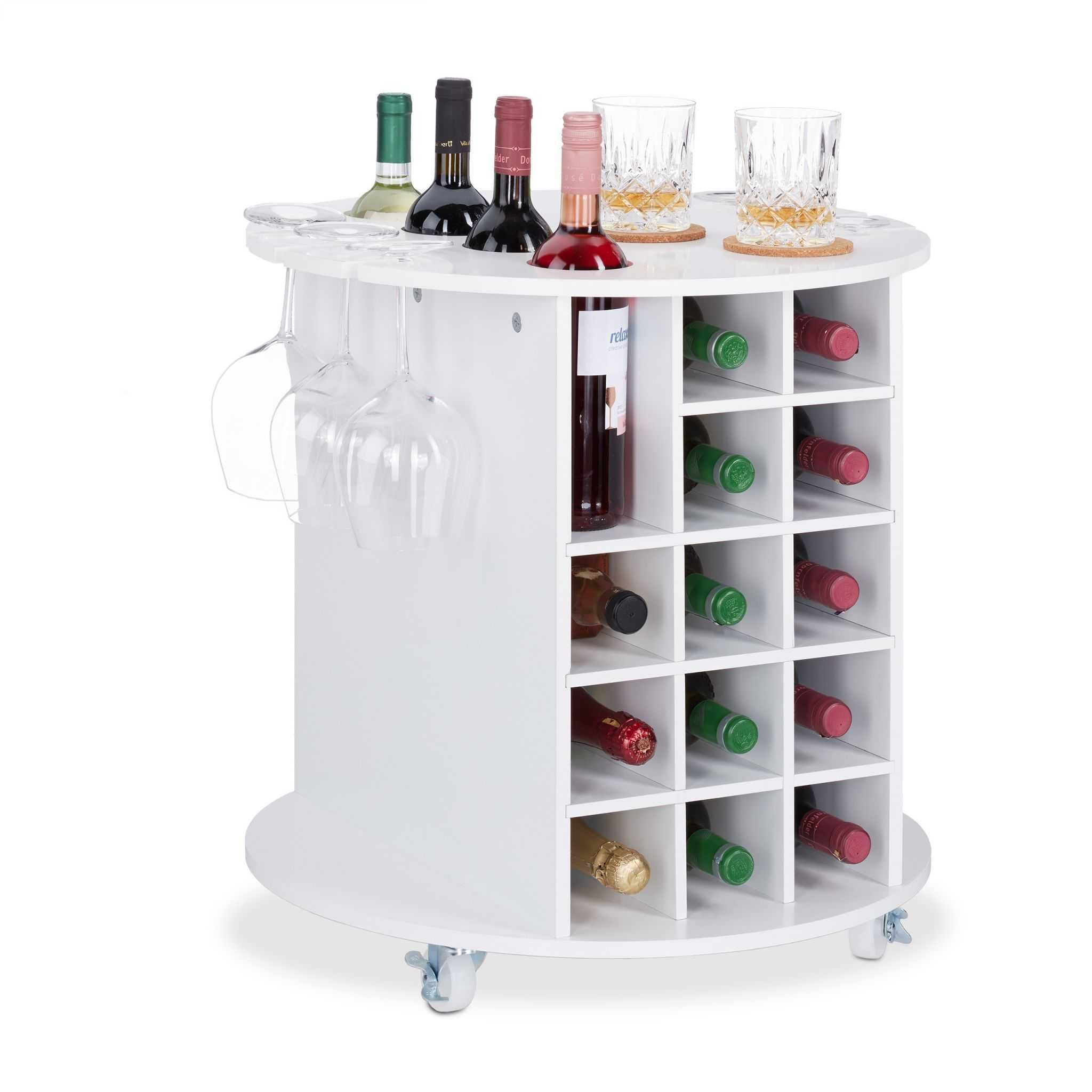Raft de vin pe roti pentru 17 sticle cu suport pentru pahare 56x54 cm