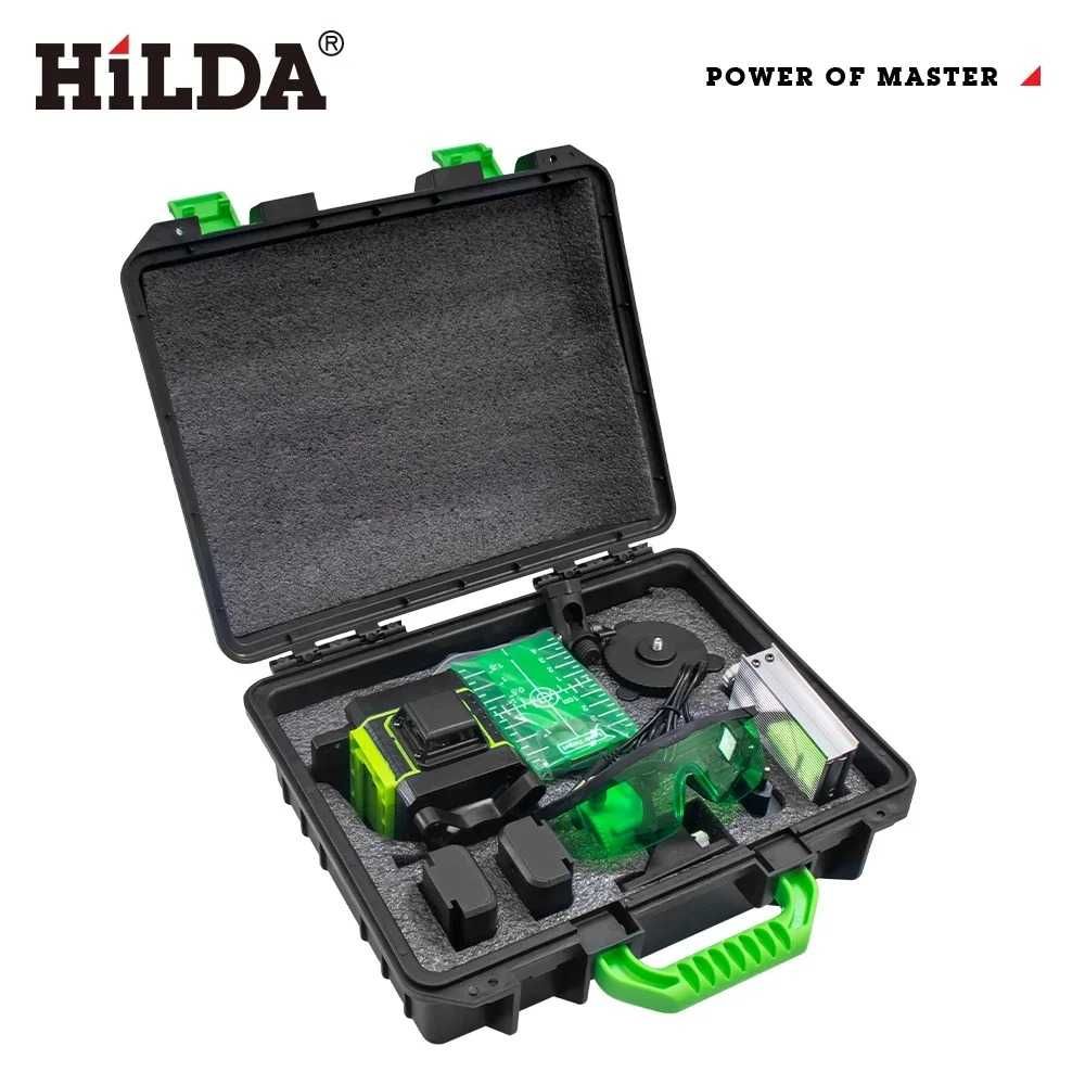 Nivela laser Hilda 4D 16 linii, auto-nivelare, laser verde Set Complet