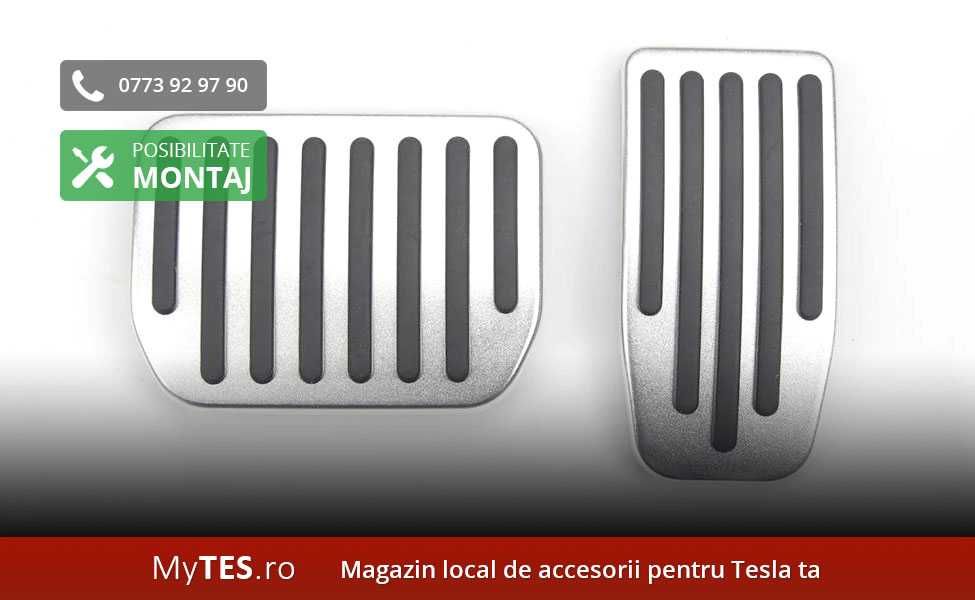 Ornamente metal pedale (argintiu mat/lucios, negre) Tesla Model 3 / Y