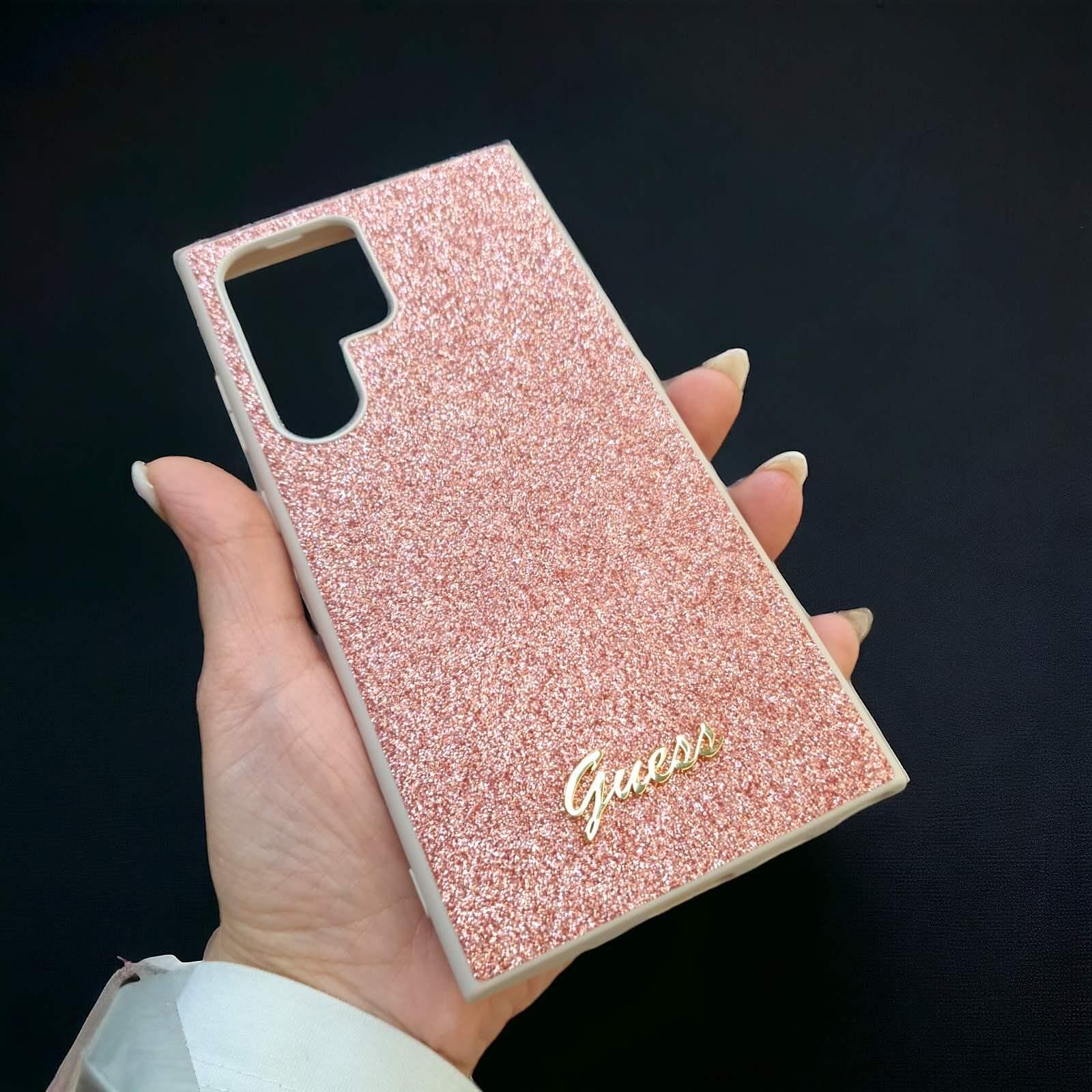 Оригинален кейс guess glitter script за samsung galaxy s24 ultra pink