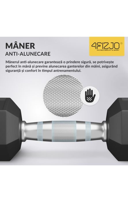 Set 2x Gantera din fonta gantera cauciucata HEX, pentru antrenament la