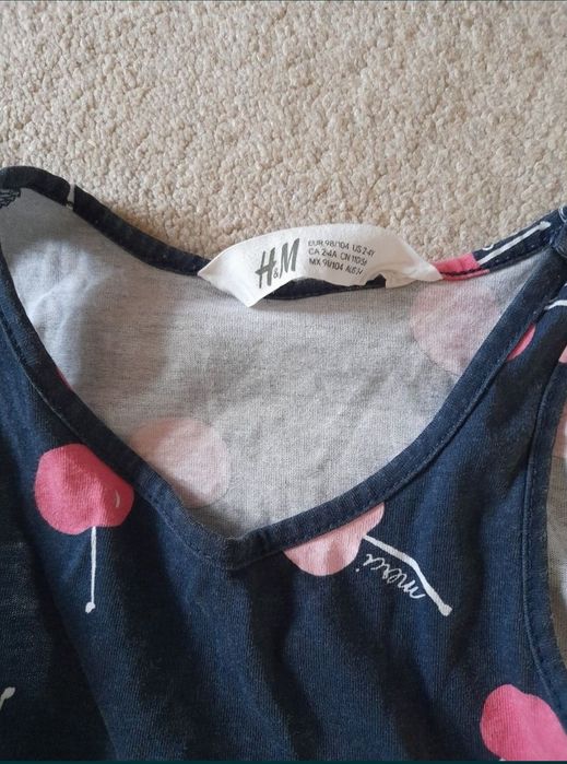 Rochita rochie h&m fata fetita albastra cu cirese 3-4 ani 98 104