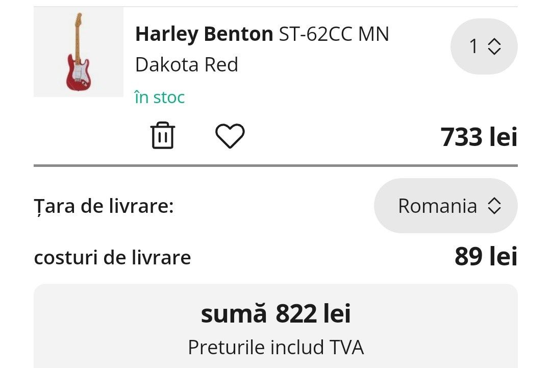 Harley Benton ST-62CC MN Dakota Red - Ca noua