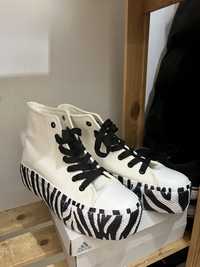Teniși Bosanova adidasi inalti albi zebra cu talpa platforma 37