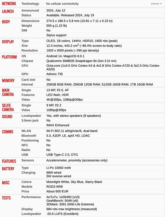 Vând tableta Honor MagicPad 2