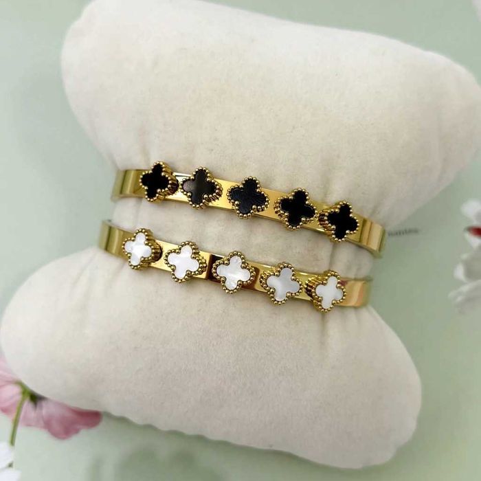 Луксозна гривна с детелини Van Cleef медицинска стомана, черна или бял