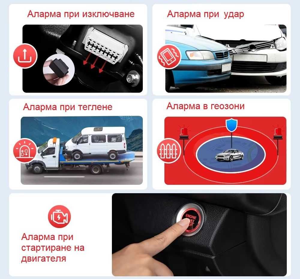 GPS тракер без кабели-OBD, подслушване, прев.скорост, геозони, история