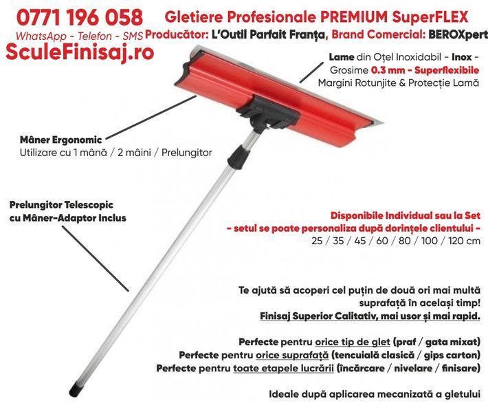 Gletiera Profesionala PREMIUM FRANTA, 25 cm, lama SuperFLEX INOX