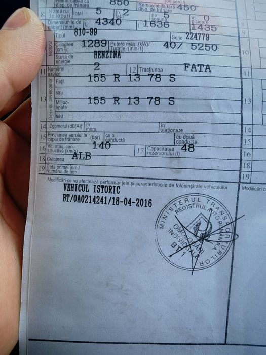 Dacia 1300 atestat istoric