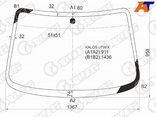 Стекло лобовое CHEVROLET AVEO 3/4/5D HBK 03-08/DAEWOO KALOS 3/4/5D 02-
