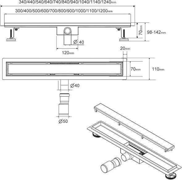 Scurgere de duș liniară SaniteModar 100 cm