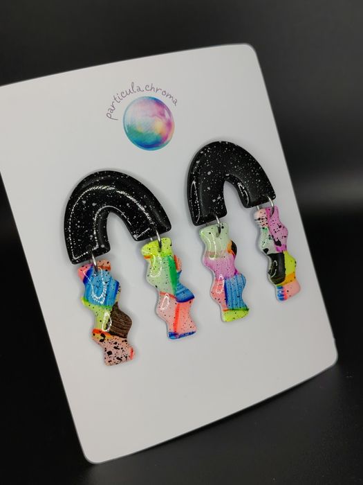 Cercei lut polimeric funky retro neon lucrați manual