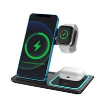 Incarcator wireless fast charger, statie incarcare 3 in 1, 15W, negru