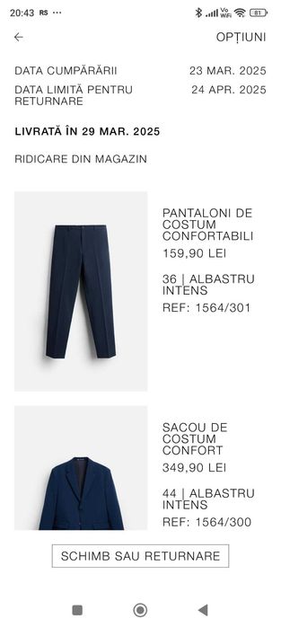 sacou + pantaloni pentru baieti elevi de clasa a-8-a ,brand ZARA