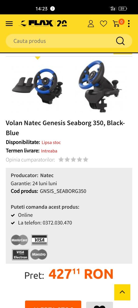 Vând Volan Natec Genesis Seaborg 350, Black-Blue