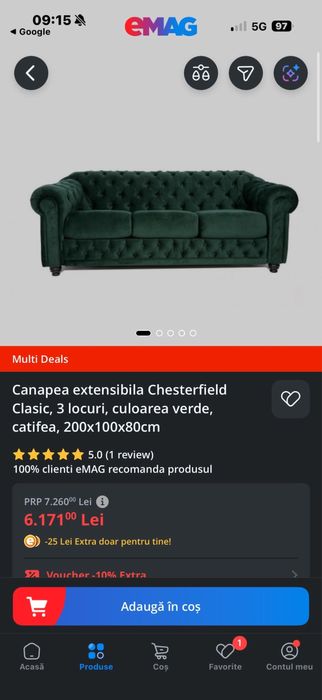 Canapea extensibila + fotoliu chesterfield verde