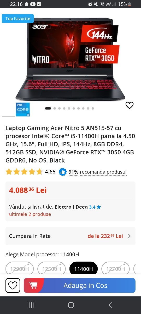 Laptop Gaming Acer nitro 5.Vand sau schimb cu telefoane