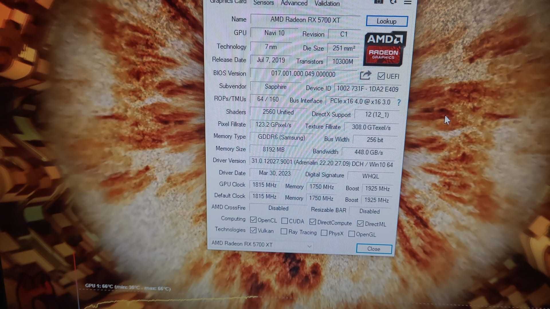 Placa video Saphire AMD Radeon Nitro+ RX 5700 XT SE  8Gb ddr6