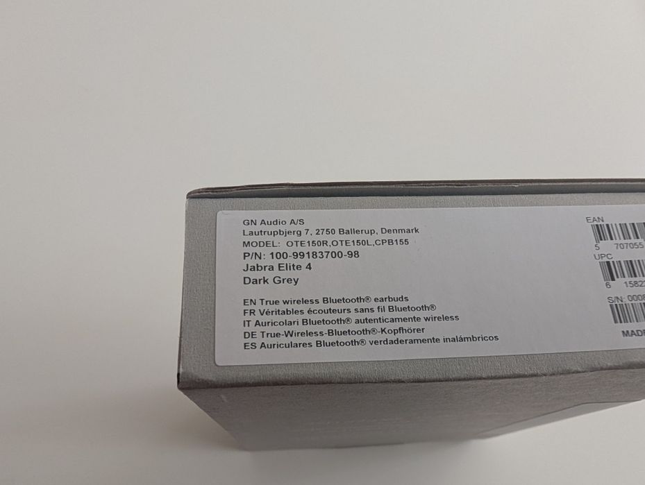 Безжични Слушалки Jabra - Elite 4, TWS, ANC, сиви