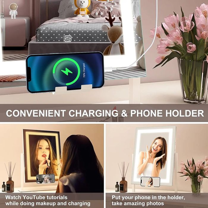 Гримьорско LED  Козметично огледало USB порт за зареждане