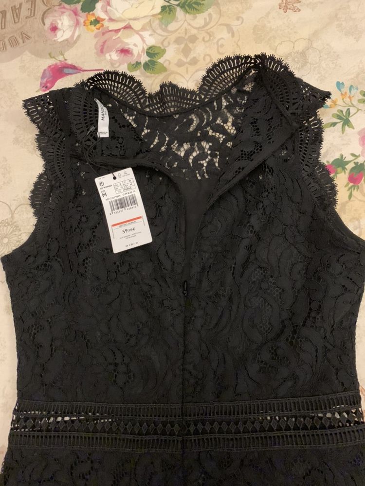 Rochie dantela si broderie Mango 38