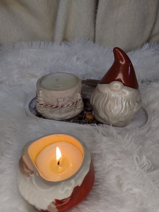 Новогодний набор из гипса с аромасвечами из натурального воска