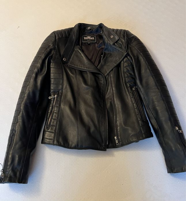 Кожено яке с яка от естествен косъм